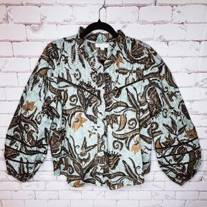 Robin’s Egg Blue Paisley Balloon-Sleeve Blouse